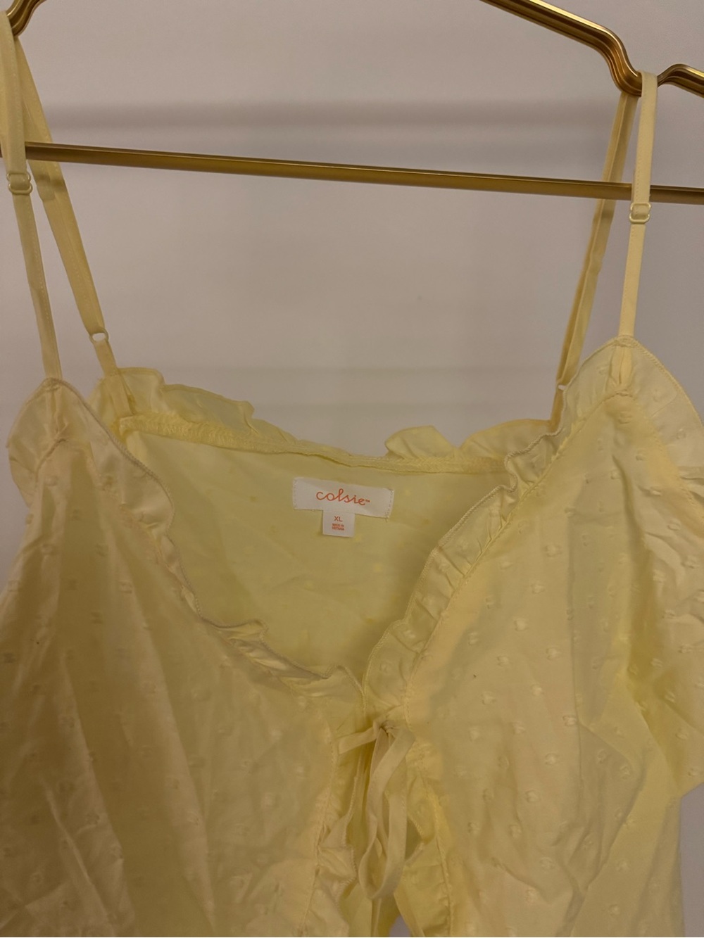 Colsie Yellow Ruffled Satin Chemise Set